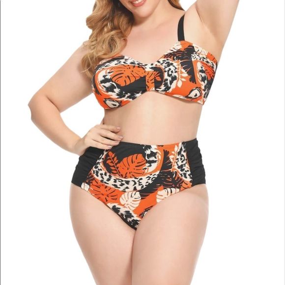Women’s Plus Size Two Piece Swimsuits in Geo orange size 2X NWT - Picture 1 of 8